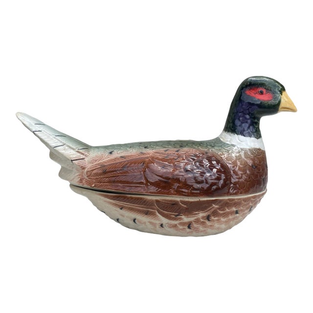 French Country Majolica Pheasant Tureen, Circa 1950 For Sale