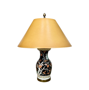Large Chinese Porcelain Vase Table Lamp with Flowering Twigs Decor, 1930s