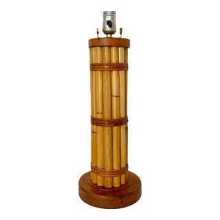 Mid Century Bamboo Rattan Lamp For Sale