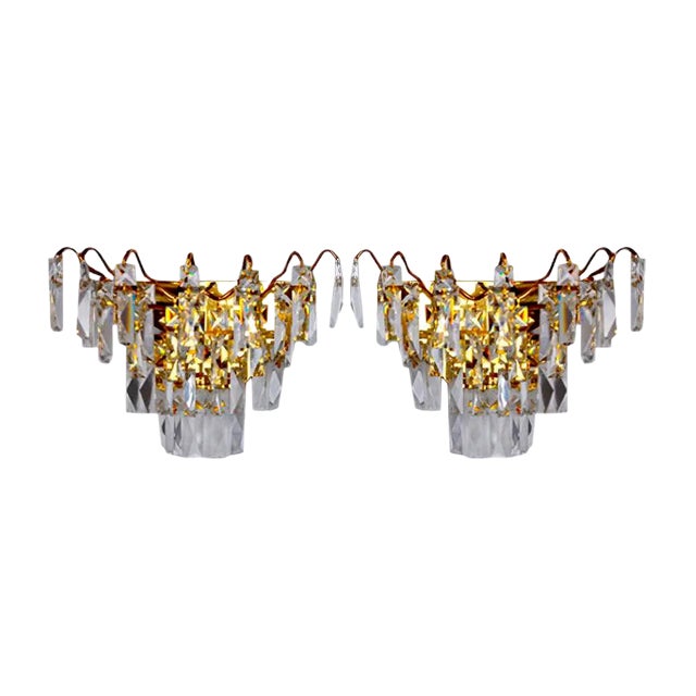 Italian Regency Crystal Sconces, 1970, Set of 2 For Sale