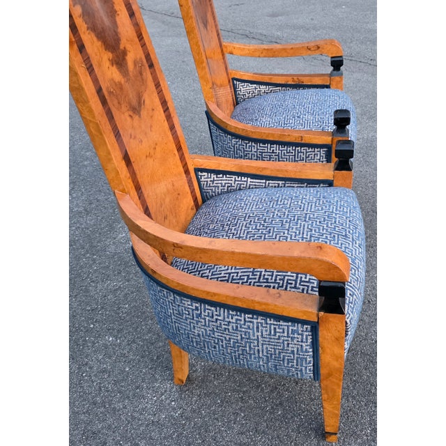Pair of Vintage Art Deco Style Burl Right/Left High Back Chairs For Sale - Image 10 of 14