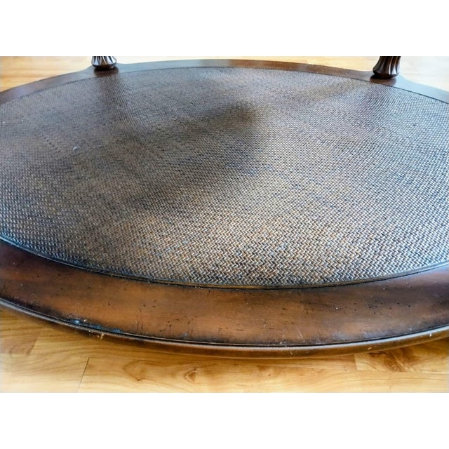 1970s Antique Wooden Coffee Table Featuring a Glass Top, Bronze Ornamentation, and Two Tiers. For Sale - Image 5 of 7
