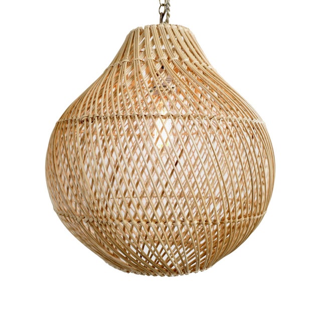 Natural hand woven wicker Bawang style hanging lantern. Beautiful warm glow when illuminated. Each may vary in natural...