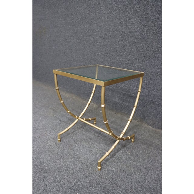 Hollywood Regency Brass and Glass Side Table For Sale In Philadelphia - Image 6 of 8