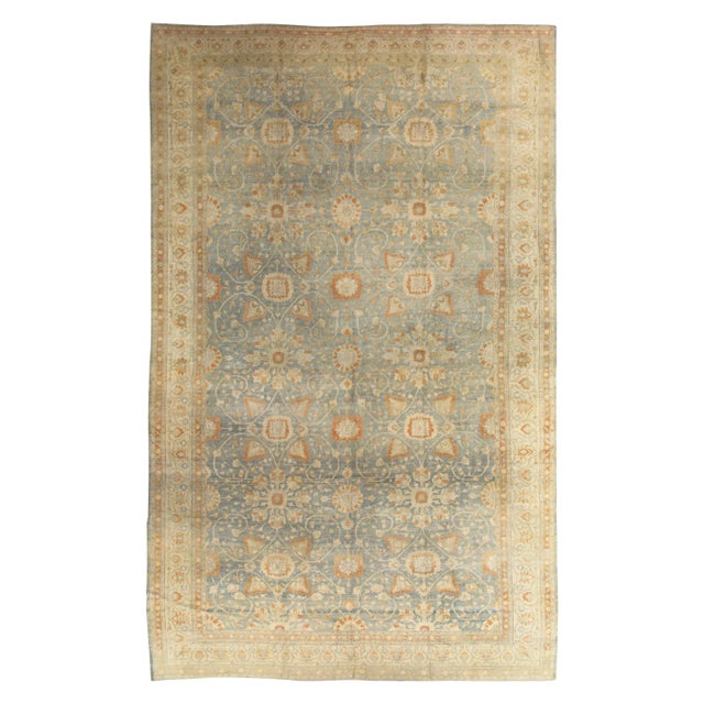 Antique Tabriz Carpet, Handmade Carpet, Light Blue, Soft Saffron and Ivory For Sale - Image 13 of 13