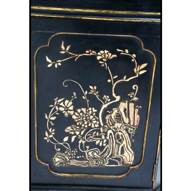 Black Chinoiserie Hand Painted Black Lacquer Partners Desk For Sale - Image 8 of 12
