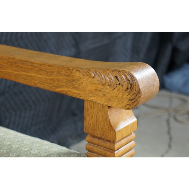 Wood Antique Victorian American Empire Quartersawn Oak Carved Settee Bench Loveseat For Sale - Image 7 of 18