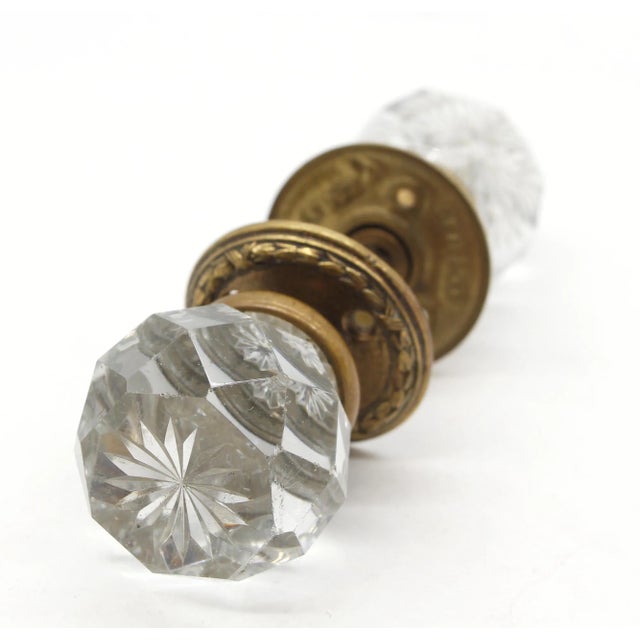 Mid 20th Century Vintage Faceted Clear Glass Door Knob Set With Rosettes For Sale - Image 5 of 6
