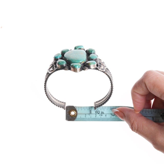 6.75" Jefftey Mutte Navajo sterling and turquoise cluster cuff bracelet For Sale - Image 10 of 11