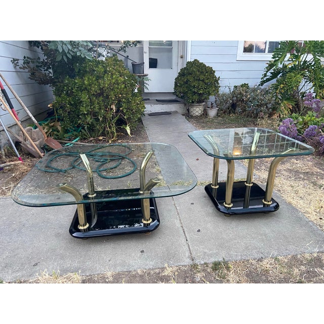 Vintage Postmodern Attributed to Karl Springer Style Brass Tusks Coffee Table & End Table Set For Sale - Image 9 of 12
