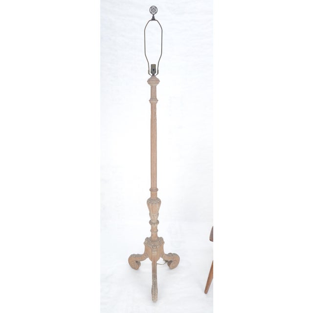 Early 20th Century Antique c1920s Very Fine Carved Cerused Oak Tripod Base Floor Lamp MINT For Sale - Image 5 of 11