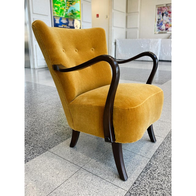 Slagelse Møbelværk Alfred Christensen Danish Modern Wingback Armchair in Dedar Mohair For Sale - Image 4 of 12