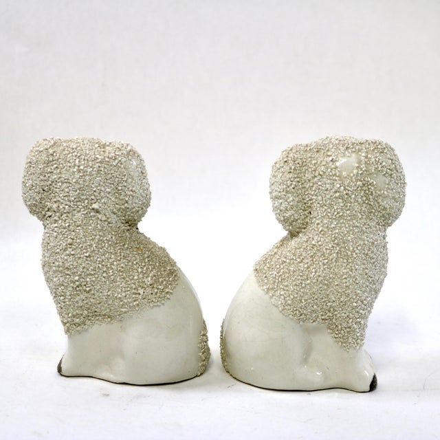 English Staffordshire Ware Pair of Confetti Poodle Mantle Dogs For Sale - Image 3 of 12