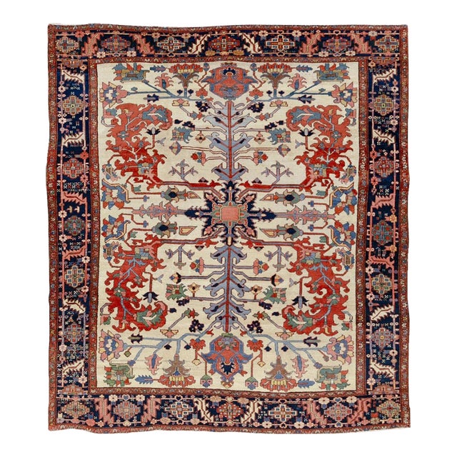 Ivory Square Antique Serapi Rug no. 10963 For Sale