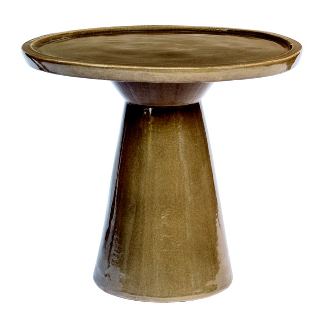 Colombo Handmade Glazed Ceramic Outdoor Accent Table, Taupe Chairish
