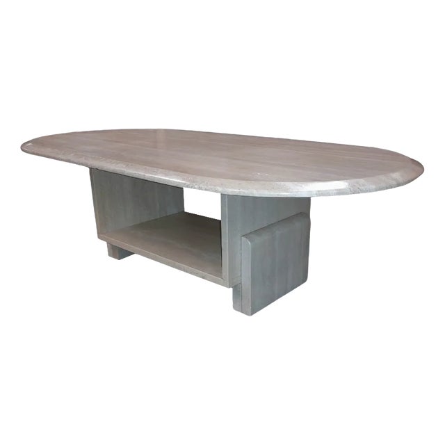 Mid-Century Italian Travertine Coffee Table with Storage For Sale