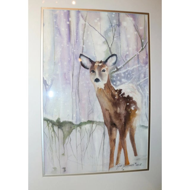 Figurative Original 2018 Jill Y. Crouch Deer in Snow Animal Figural Watercolor Painting Art For Sale - Image 3 of 12