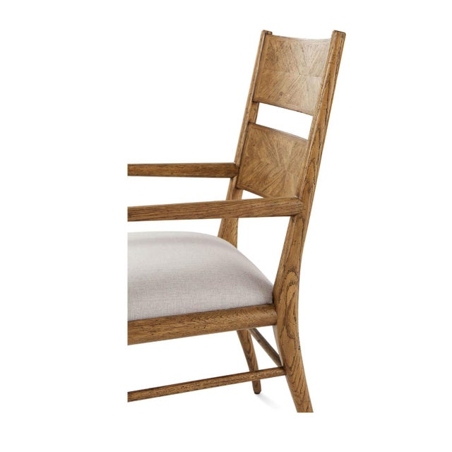 Rustic European Oak Parquetry Dining Arm Chairs- Set of 2 For Sale - Image 3 of 6