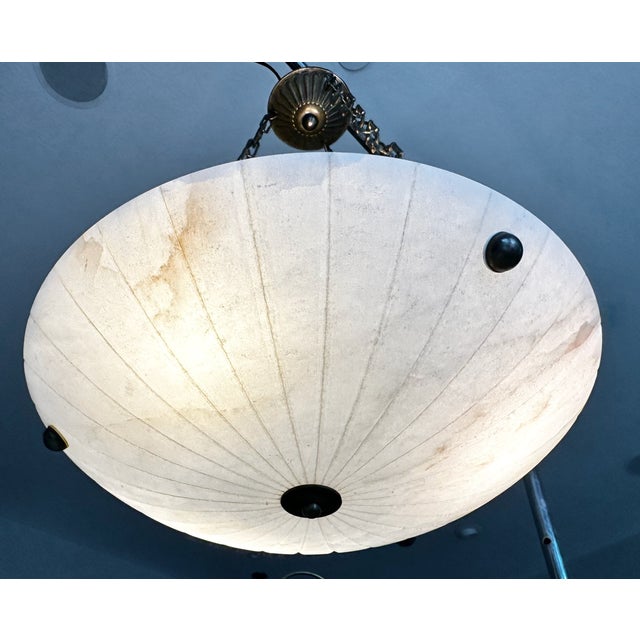 Vintage Directoire Style French Alabaster Pendant Chandelier For Sale - Image 15 of 17