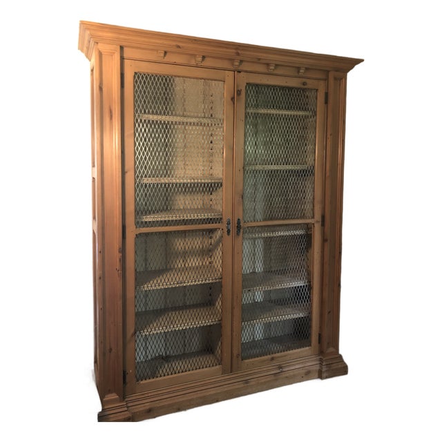 Grand Antique Pine Bookcase With Double Screened Doors For Sale