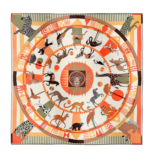 Modern Hermes Carrousel Du Louvre Royal Vintage Framed Silk Scarf For Sale - Image 3 of 5