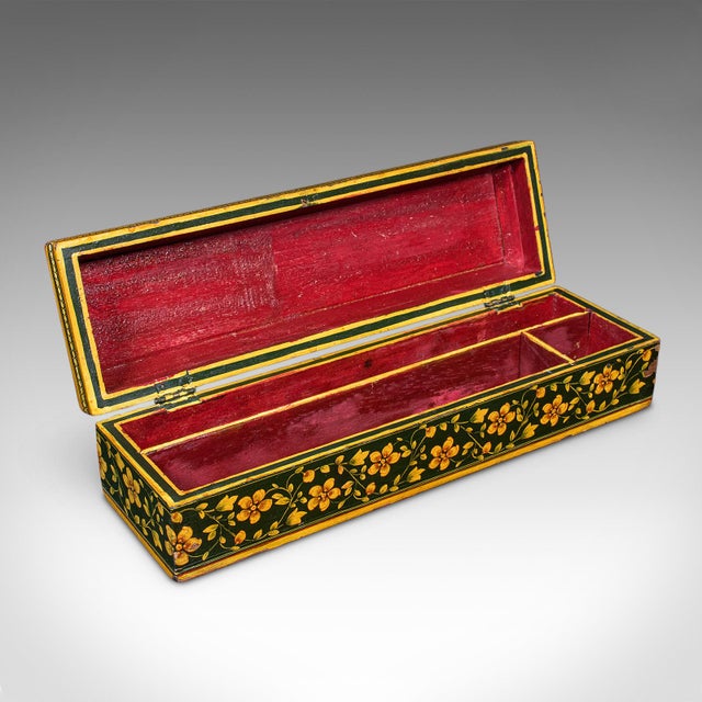 This is an antique calligrapher's quill box. An Austrian, painted pearwood pen case, dating to the Edwardian period, circa...