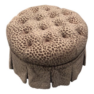 1990s Custom Snow Leopard Velvet Tufted Ottoman For Sale