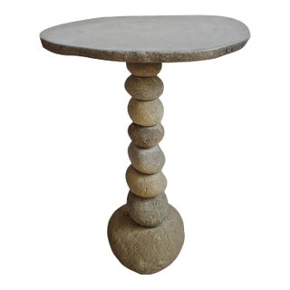 Organic Modern Vintage Stacked River Rock Bistro Table For Sale