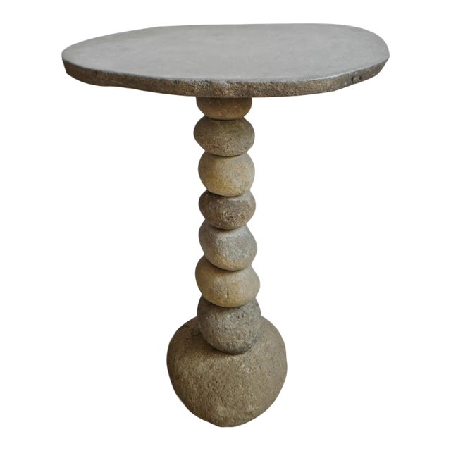 Organic Modern Vintage Stacked River Rock Bistro Table For Sale