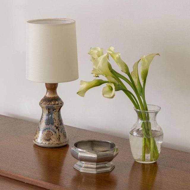 Incredible petite ceramic lamp from France, 1960s by Jean-Claude Courjault. Beautiful shades of brown, blue and grey...