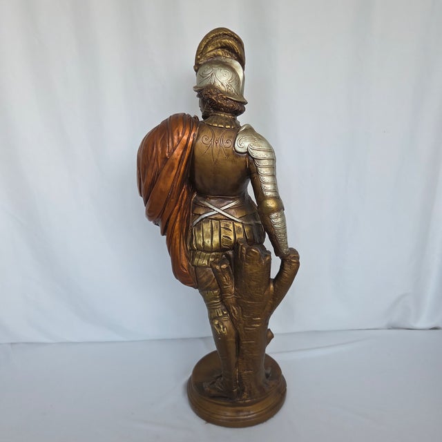Bronze Mid 20th Century Spanish Revival 16th Century Style Spanish Conquistador Chalkware Statue For Sale - Image 8 of 10