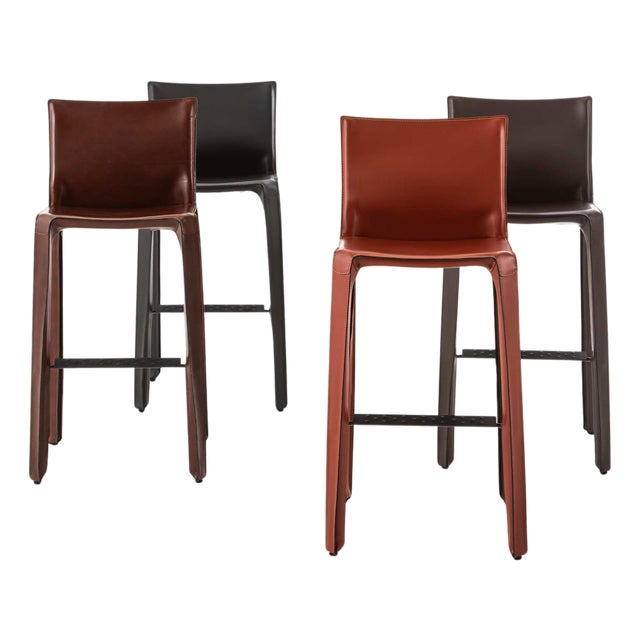 410 Cab Stools in Leather, Mid-Century Modern from Mario Bellini, Set of 4 For Sale