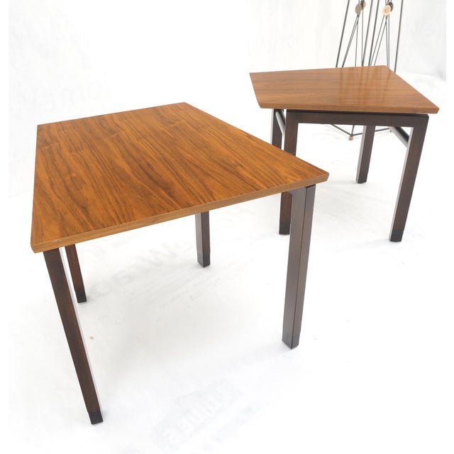 Set of Trapezoid Walnut Mid Century Modern Nesting Stacking End Side Tables MINT For Sale - Image 14 of 14