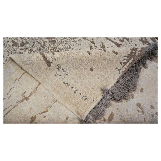 Textile Nepalese Modern Wool & Silk 4X6 Grey, Brown & Ivory Handmade Area Rug #1143788 For Sale - Image 7 of 7
