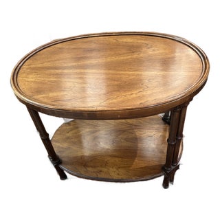 Two Tier Oval Walnut Side Table For Sale