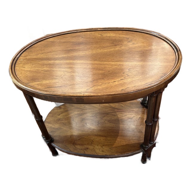 Two Tier Oval Walnut Side Table For Sale