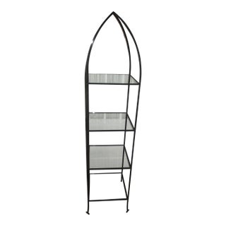 Vintage Regency Iron & Glass 4 Tier Crown Top Display Shelf Case / Etagere For Sale