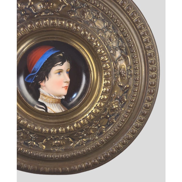 We are pleased to be offering this magnificent antique German hand painted portrait on porcelain Plate depicting a...