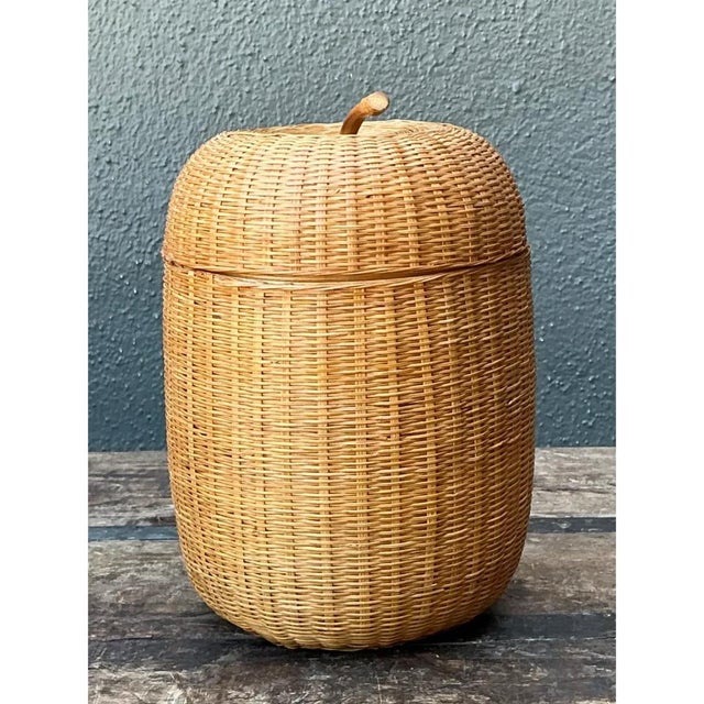 Vintage Woven Rattan Lidded Basket For Sale - Image 9 of 12