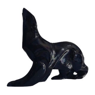 Large Art Deco Black Polar Bear Figurine with Petrol Hue by Desbarbieux, 1920s For Sale
