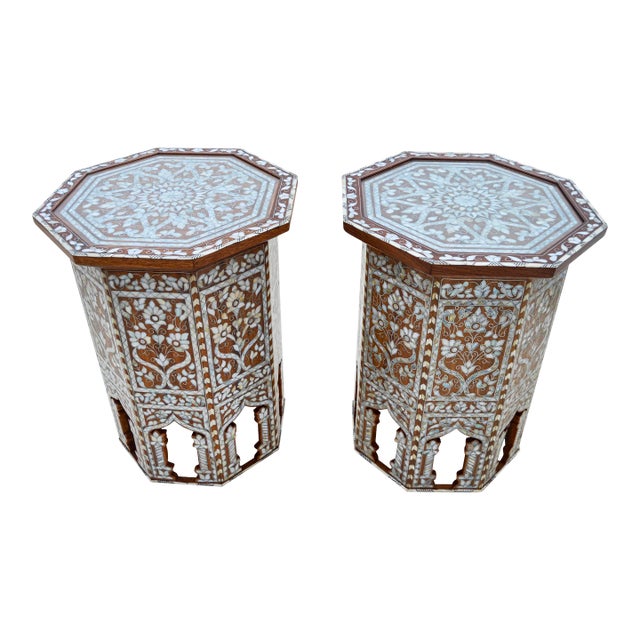 Vintage Handcrafted Andalusian Moorish-Marquetry Mother-Of-Pearl Tables - a Pair For Sale