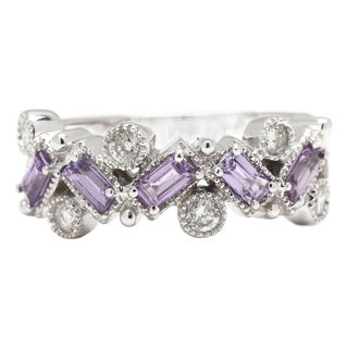 1ctw Pink Sapphire & Diamond Band, 14k White Gold, Ring Size 6 For Sale