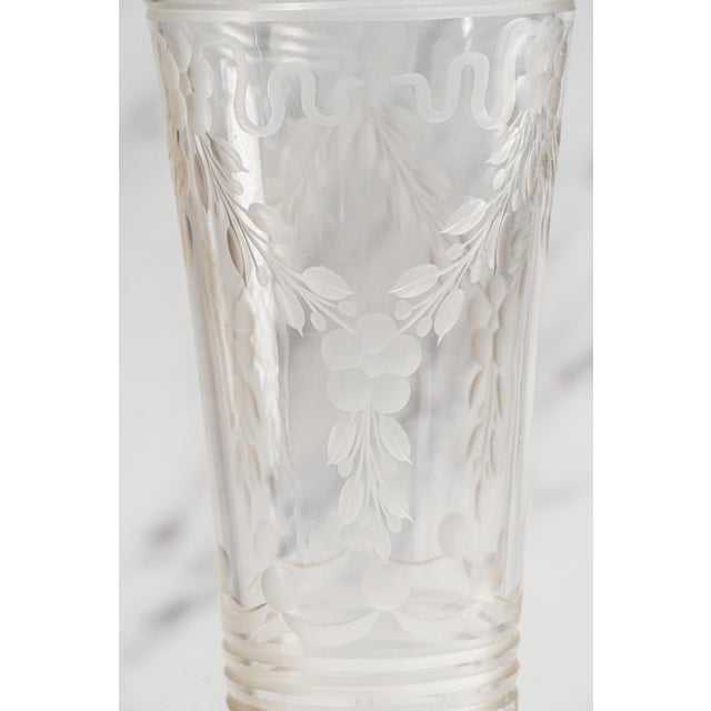 Stunning Antique Etched Glass Vase With Sterling Silver Rim & Pedestal Base Floral Trumpet Vase Luxury Home Decor For Sale - Image 14 of 18