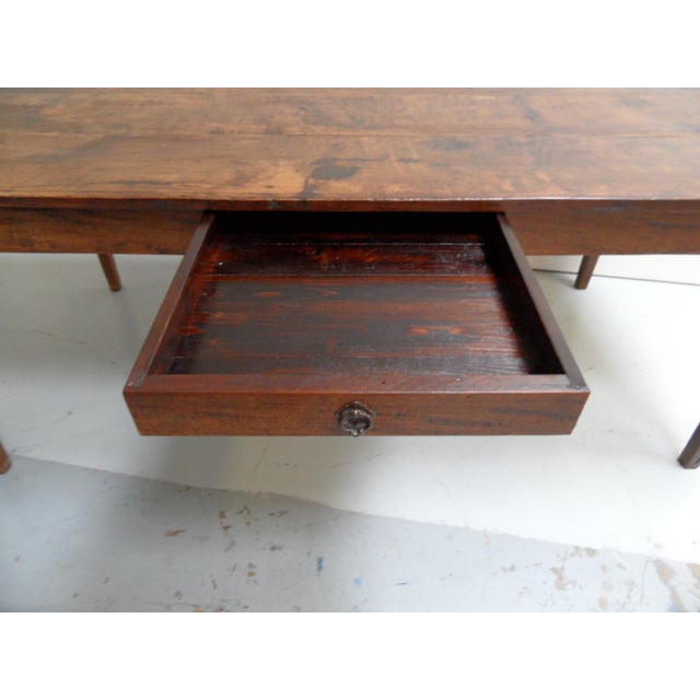 Wood Antique Oak French Dining Table with Drawer For Sale - Image 7 of 10