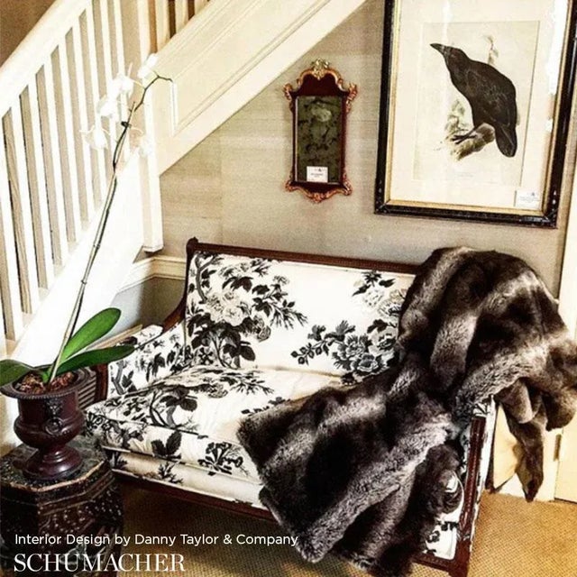Contemporary Sample- Schumacher Pyne Hollyhock Fabric in Charcoal For Sale - Image 3 of 3