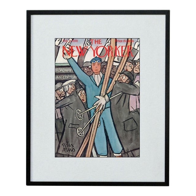 1938, Skiing on the Subway, Original New Yorker Magazine Cover by Peter Arno, Framed, Rare For Sale