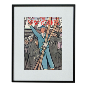 1938, Skiing on the Subway, Original New Yorker Magazine Cover by Peter Arno, Framed, Rare