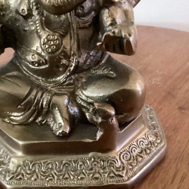 Metal Vintage Handcrafted Solid Brass Hindu God Lord Ganesha Statue Sitting on the Lotus For Sale - Image 7 of 12