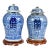 Pair of Chinese Blue and White Porcelain Lidded Jars With Stands For Sale