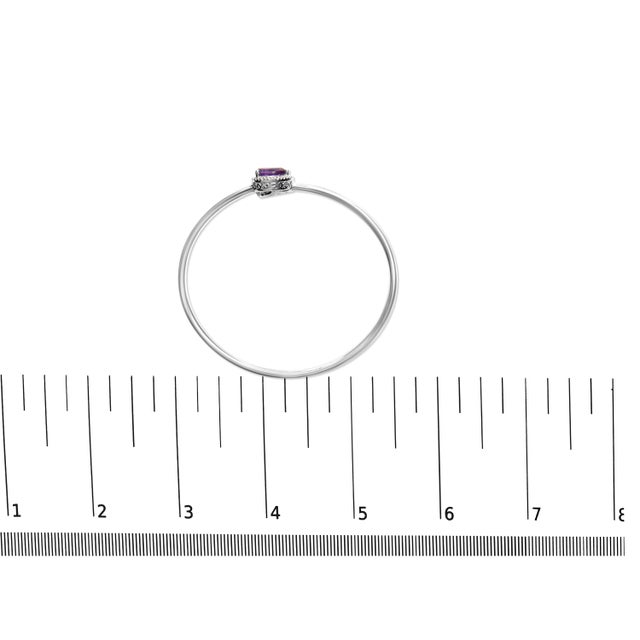.925 Sterling Silver 8 x 5.5mm Pear Shape Amethyst and Diamond Accent Halo Bypass Bangle Bracelet (H-I Color, SI1-SI2 Clarity) - Fits up to 7" Inches For Sale In New York - Image 6 of 6